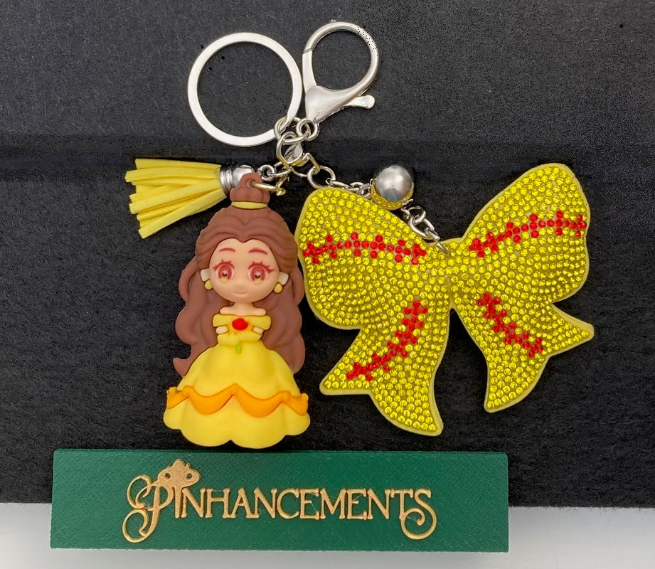 Disney Princess Belle Bag Charm, Purse Charm with Yellow Bow