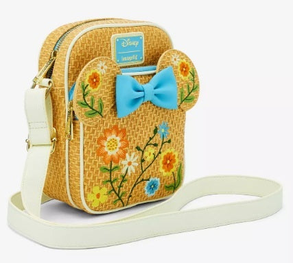 Loungefly Disney Minnie Mouse Raffia Floral Ears Crossbody Bag