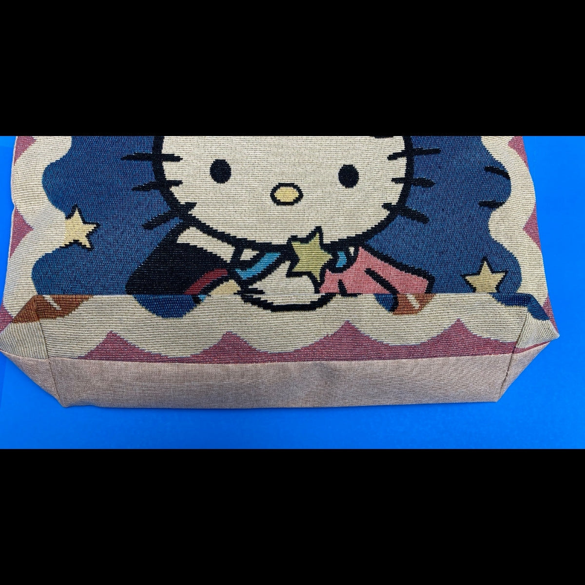 Hello Kitty Tapestry Tote Bag Large Woven Jacquard Beach Craft Zipper Travel 17.5x15x4