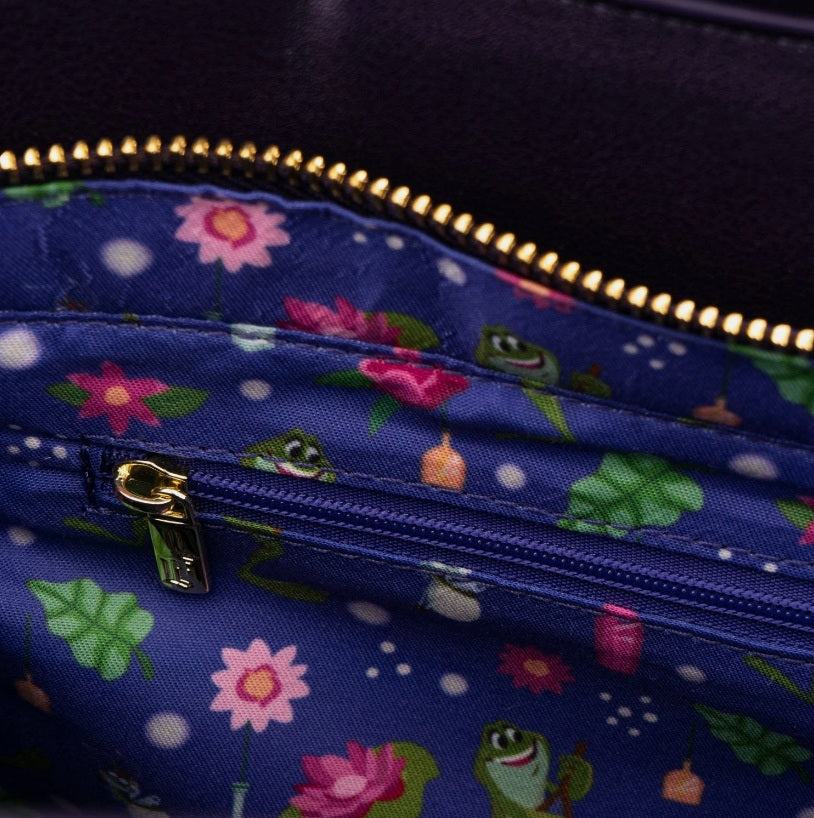 Loungefly Disney Princess and the Frog Tiana’s Place Top Handle Crossbody Bag NWT Faux Leather Purple