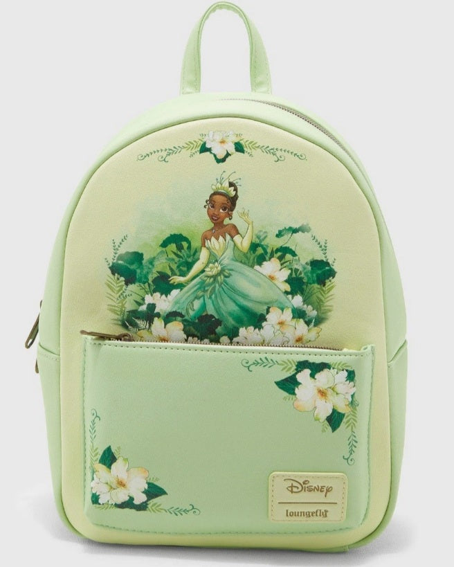 disney princesses floral mini backpack LOUNGEFLY x The Little Mermaid Ariel Soft glittery crown taking its place as the front pockets enamel zipper charm the Princess and the Frog