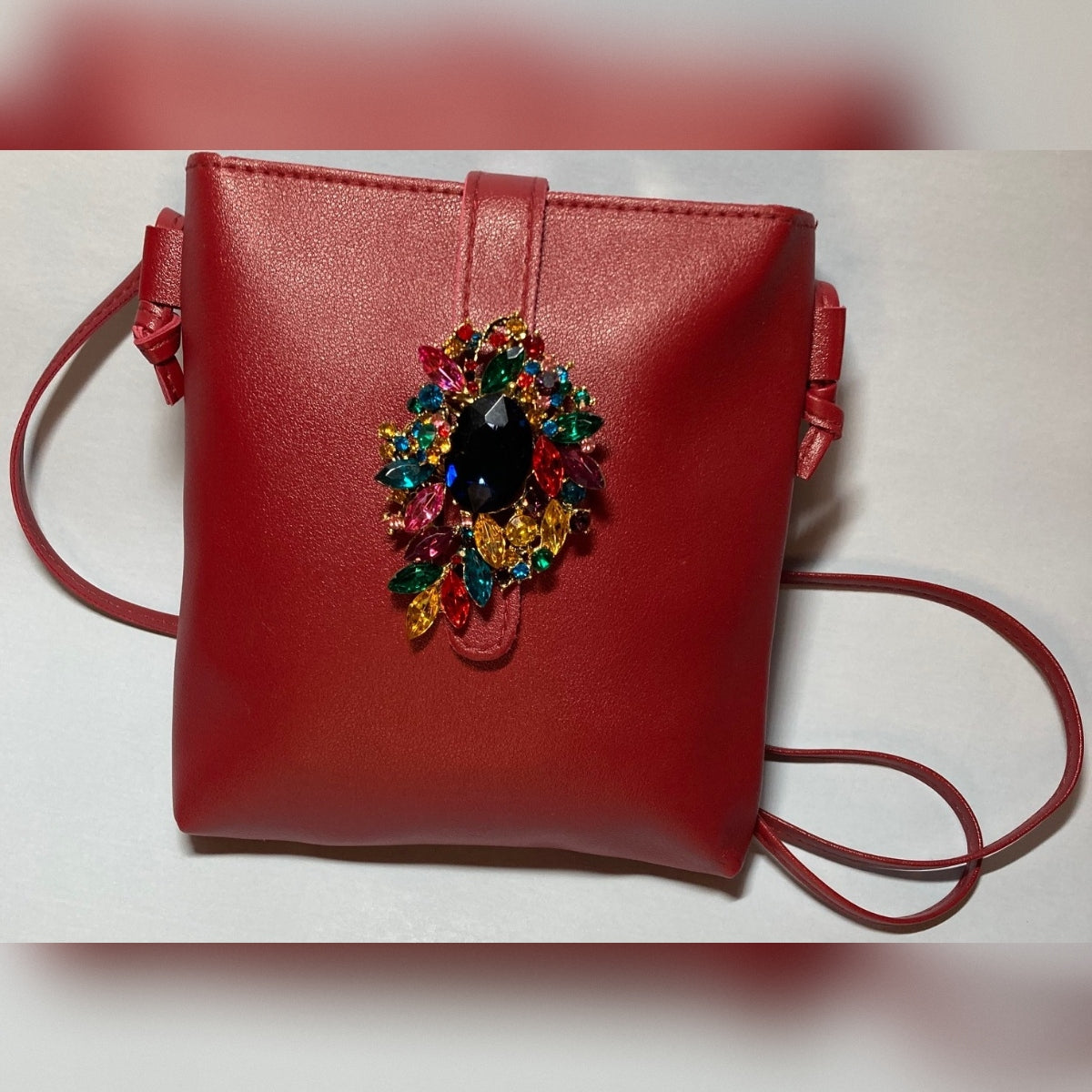 Red Jeweled Crossbody, Vintage Vibe, Hand Embellished Evening Purse