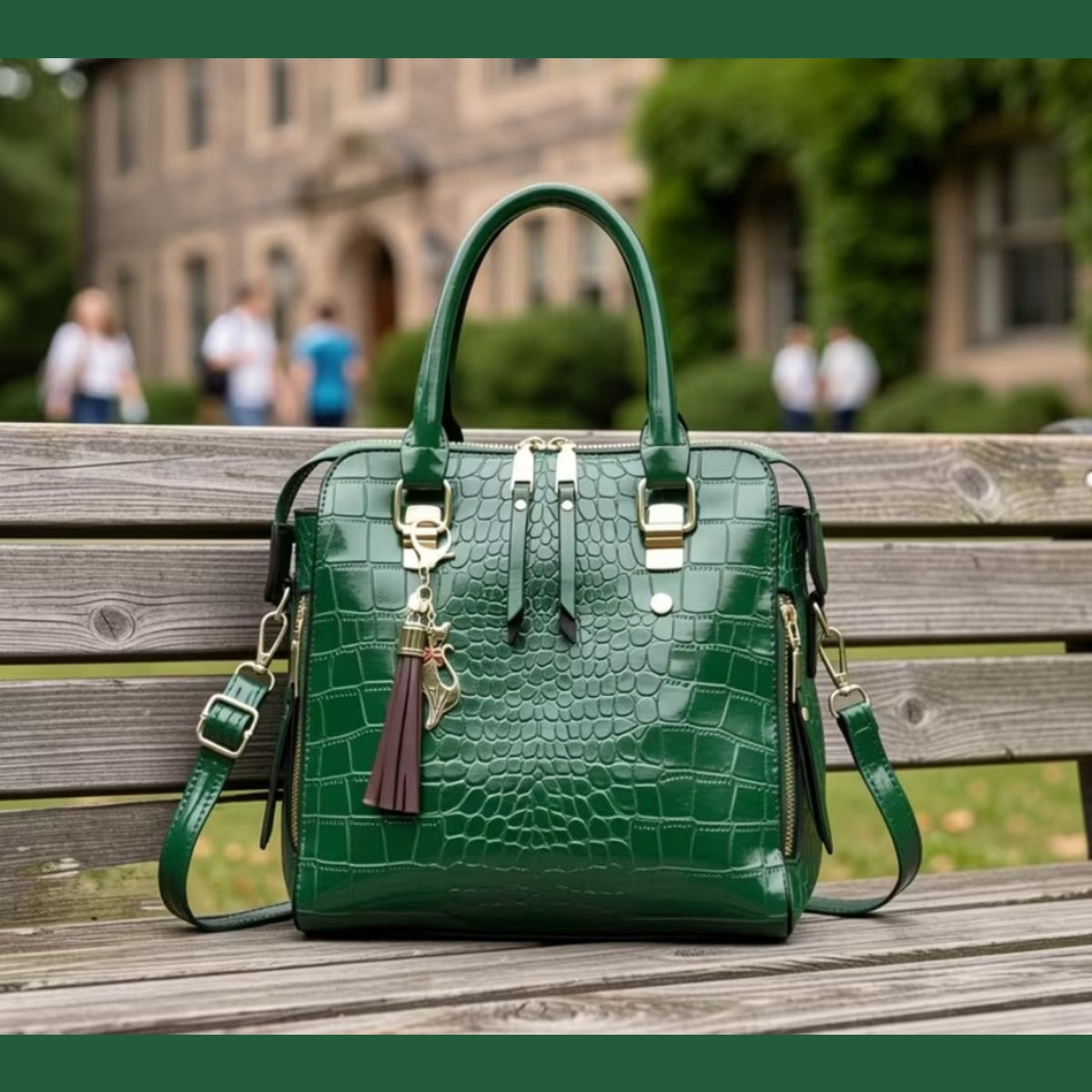 Glossy Croc Embossed Satchel Purse Crossbody Bag Tassel Multiple Colors