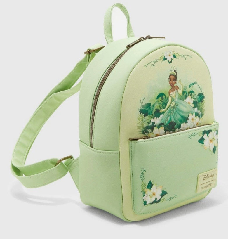 Loungefly Disney Princess and the Frog Tiana Floral Mini Backpack NWT Green Faux Leather