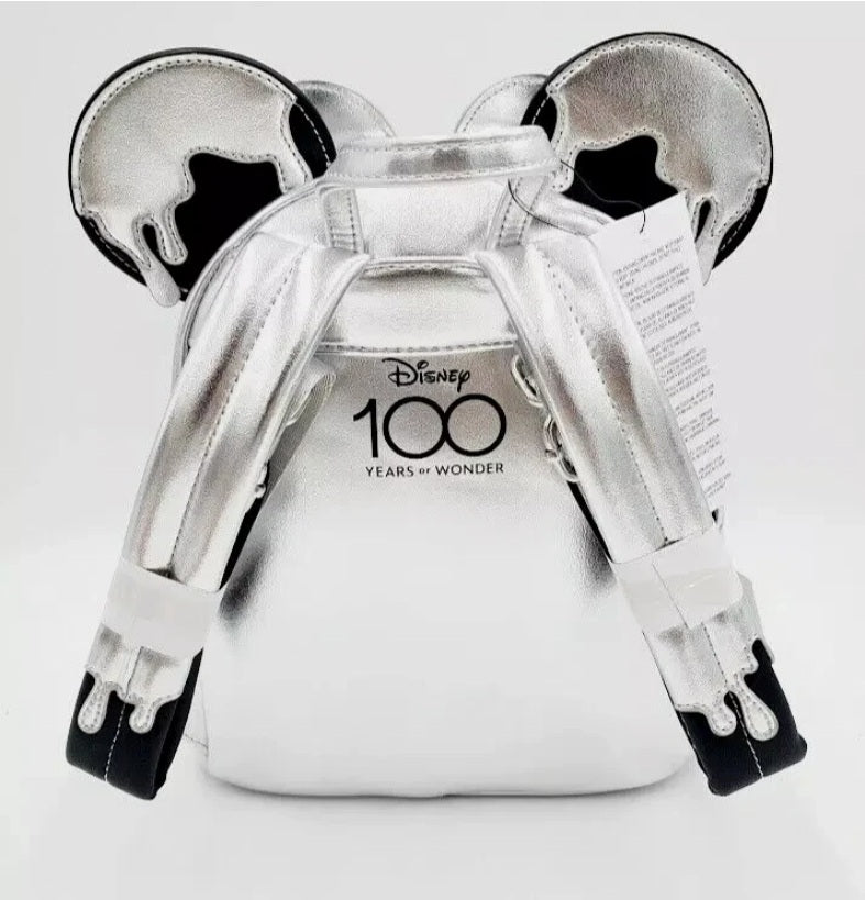 Loungefly Disney 100th Anniversary Minnie Mouse Silver Drip Figural Mini Backpack NWT