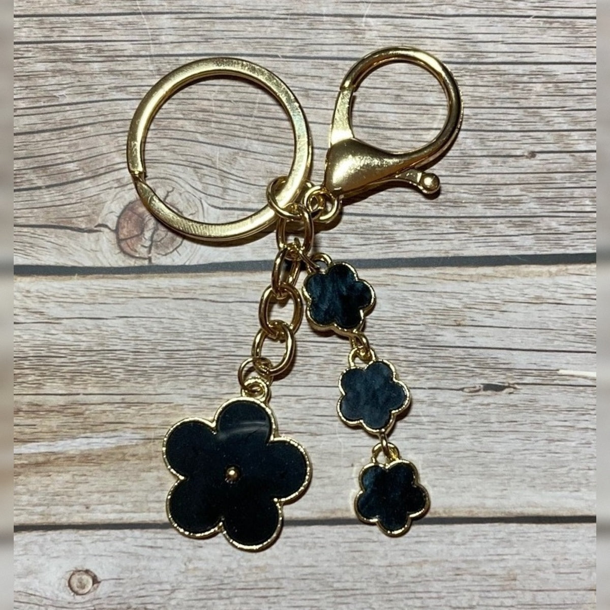 Enamel Flower Dangle Keychain – Gold Hardware