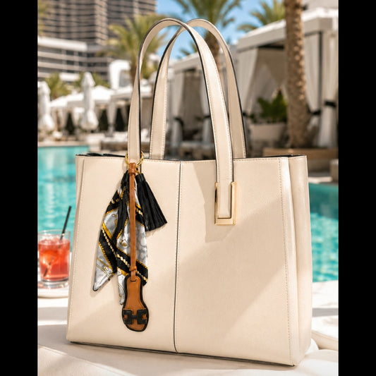 Handmade Classic Black Resort Sandal & Silky Scarf Luxury Bag Charm