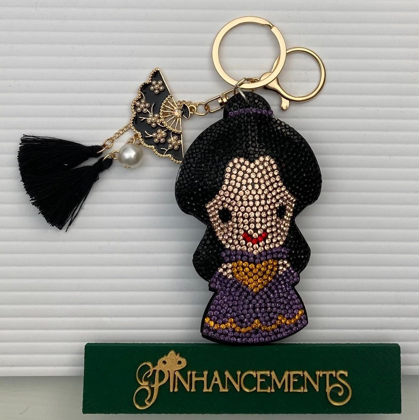 Disney Princess Mulan Bling Bag Charm, Purse Charm with Fan, Tassels, and Pearl