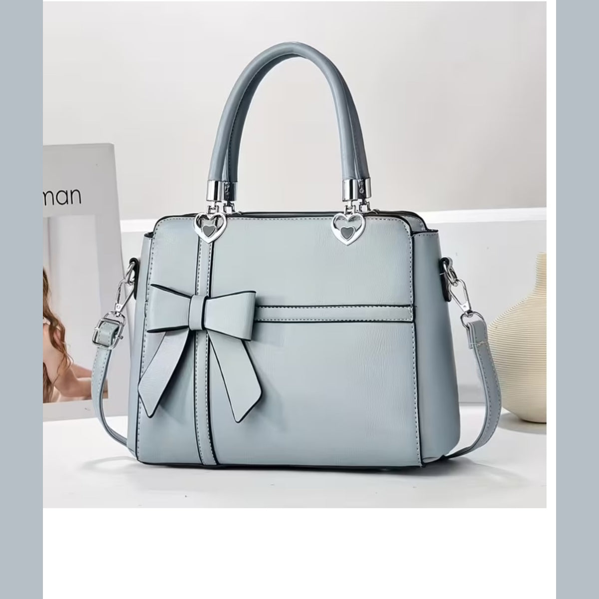 Women’s Bow Satchel Handbag Heart Hardware Top Handle Crossbody Bag Multiple Colors