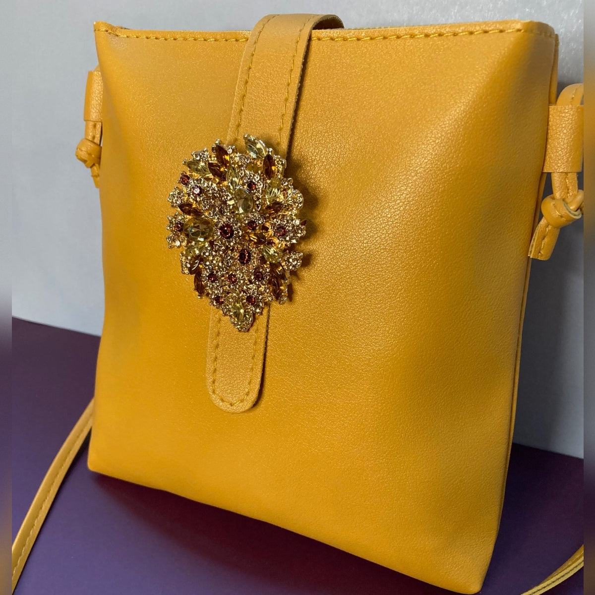 Mustard Yellow Jeweled Crossbody, Vintage Vibe, Hand Embellished Evening Purse