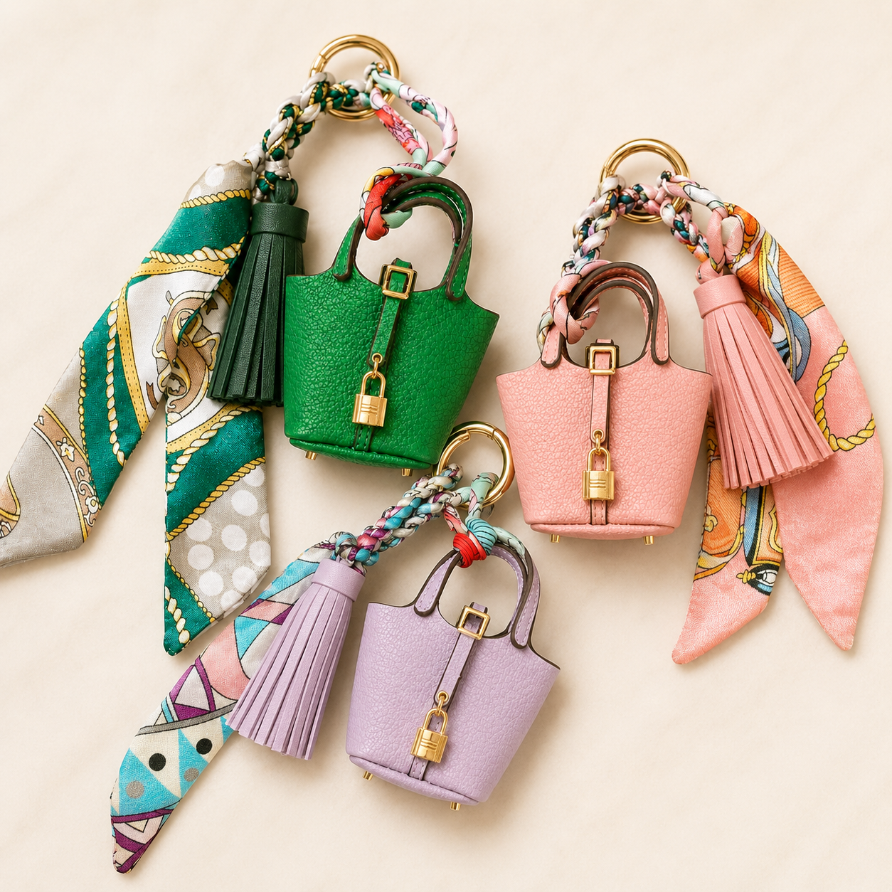 English Garden Luxury Bag Accessory Trio Mini Purse Keychain Charms