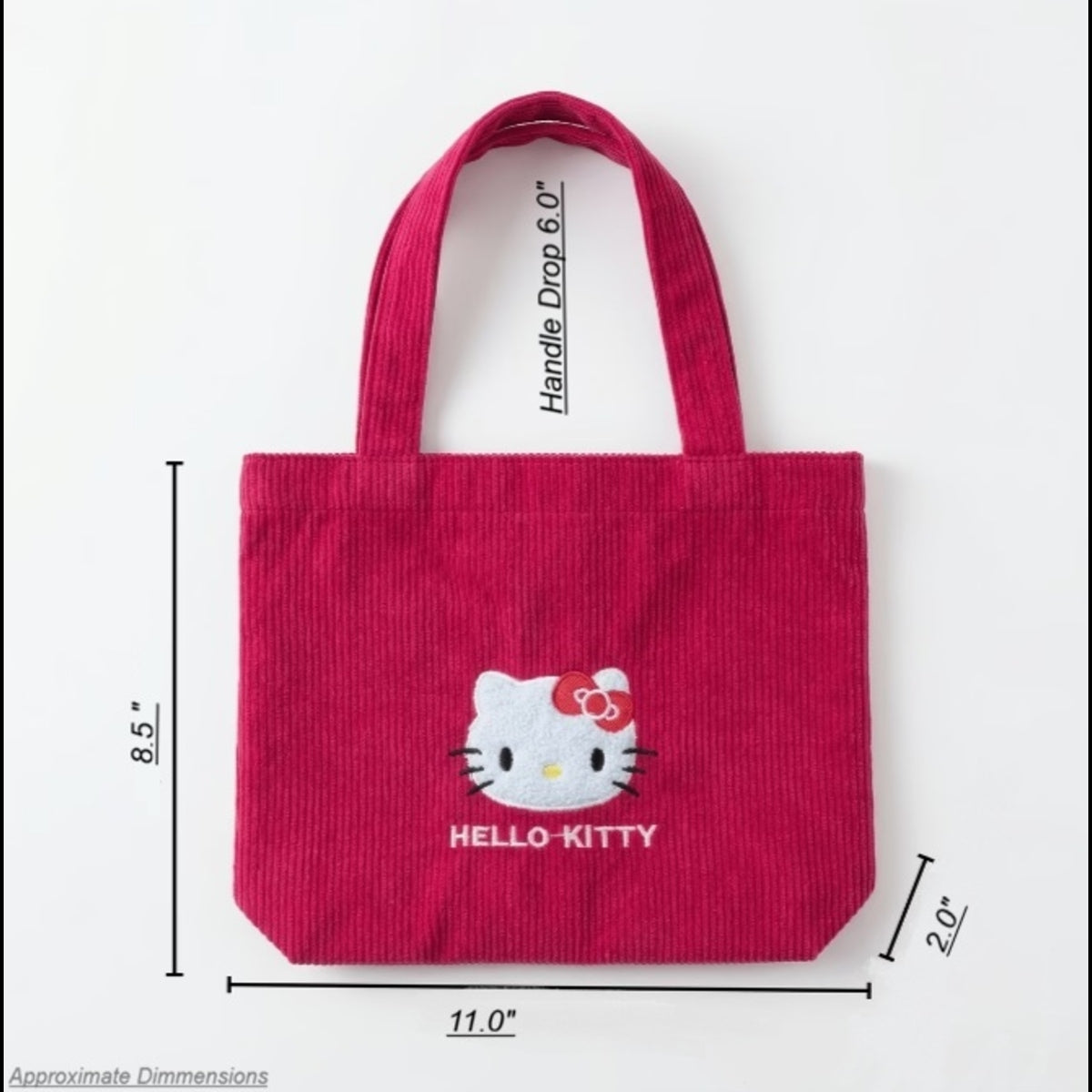 Sanrio Hello Kitty Red Corduroy Mini Tote Bag with Silicone Pouch