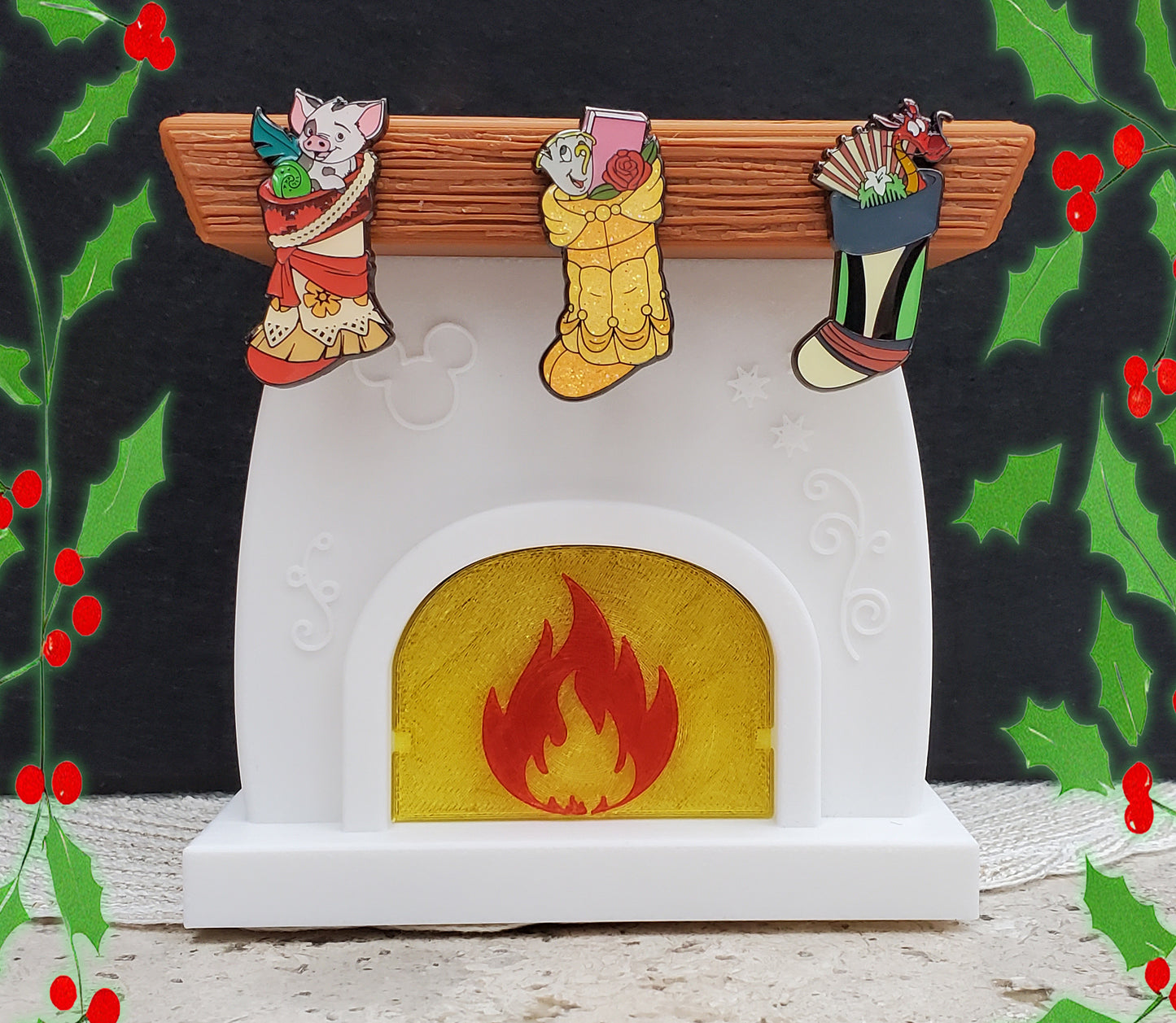 Cozy Hearth Illuminated Fireplace Pin Display
