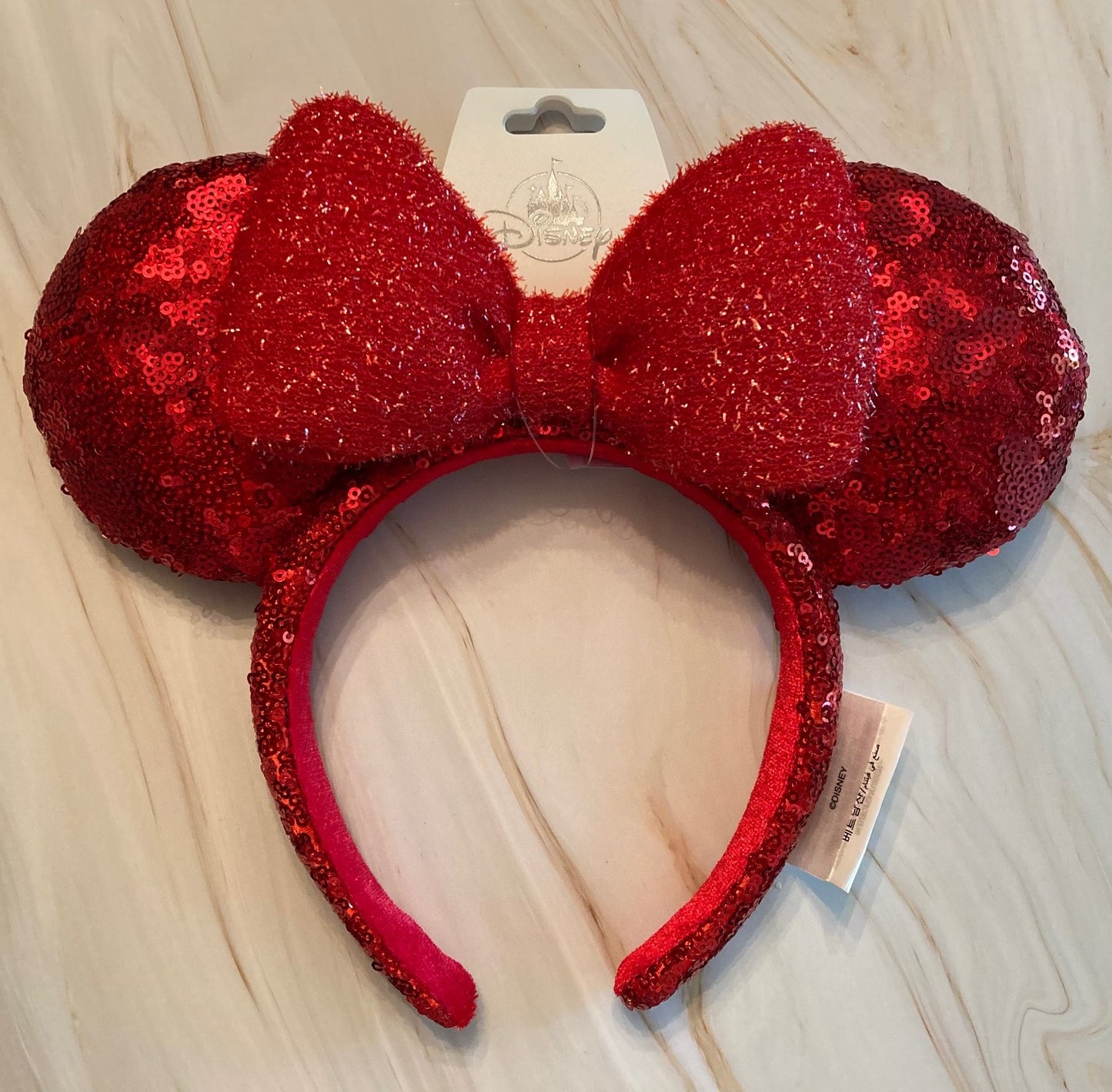 Disney Parks 2026 Shimmer Red Sequin Minnie Bow Ear Headband NWT