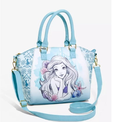 Loungefly Disney The Little Mermaid Ariel Blue Watercolor Satchel Crossbody Bag NWT