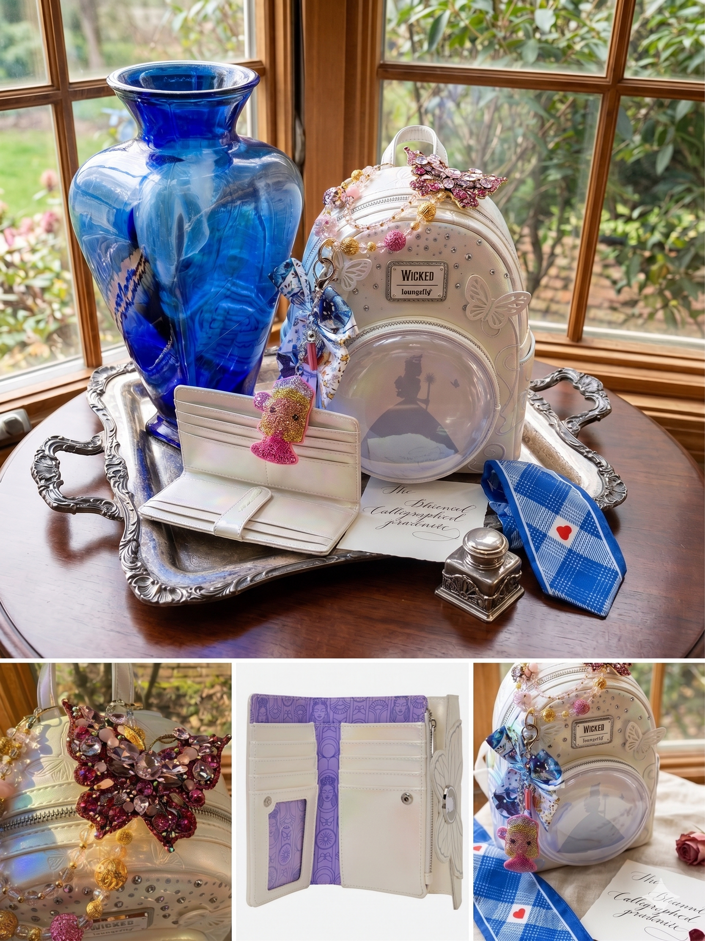 OOAK Pinhancements Custom Glinda Wicked Loungefly Mini Backpack Set NWT