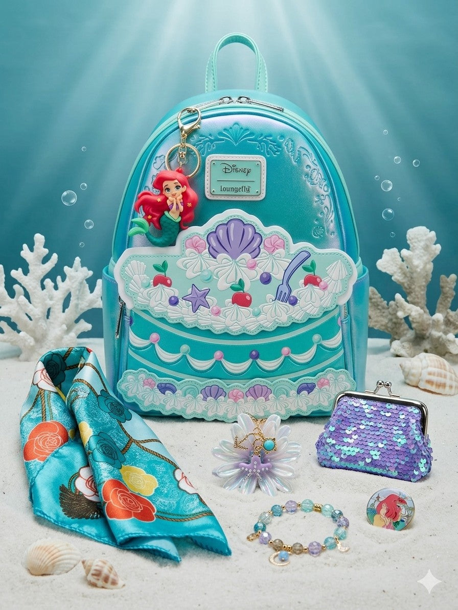 ariel loungefly mini backpack Disney Loungefly Little Mermaid Cake Mini Backpack & Signature Bundle –  Pinhancements