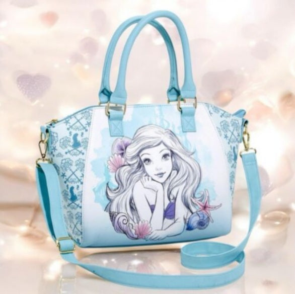 Loungefly Disney The Little Mermaid Ariel Blue Watercolor Satchel Crossbody Bag NWT