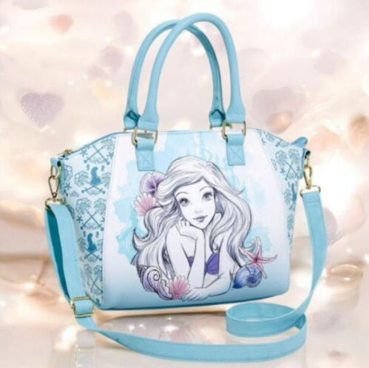 Loungefly Disney The Little Mermaid Ariel Blue Watercolor Satchel Crossbody Bag NWT