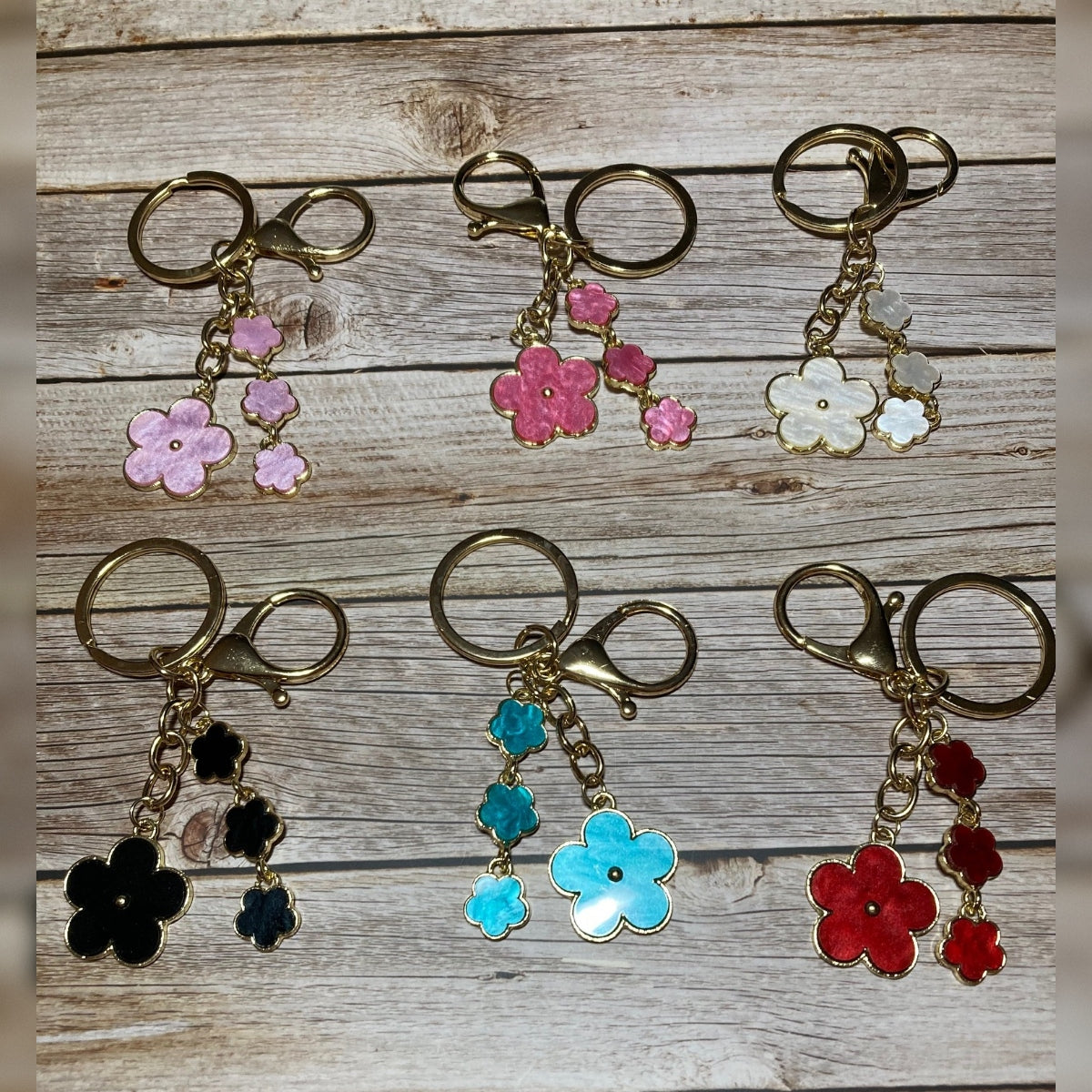 Enamel Flower Dangle Keychain – Gold Hardware