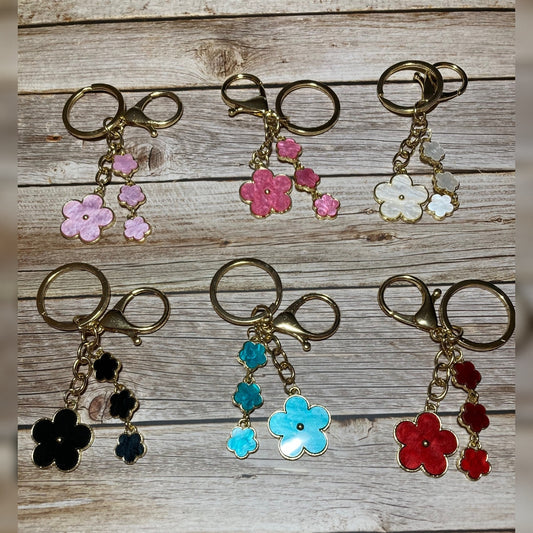 Enamel Flower Dangle Keychain – Gold Hardware