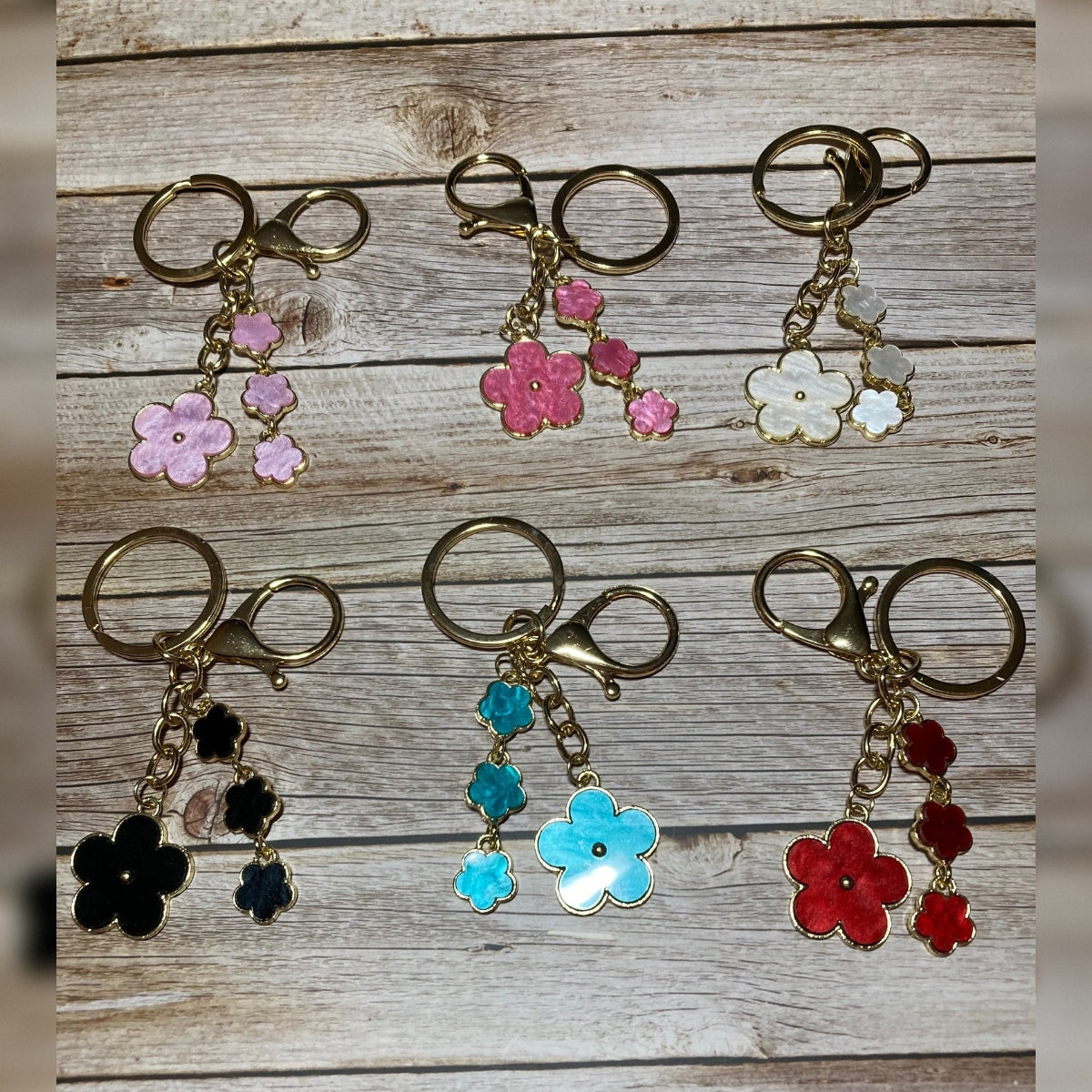 Enamel Flower Dangle Keychain – Gold Hardware