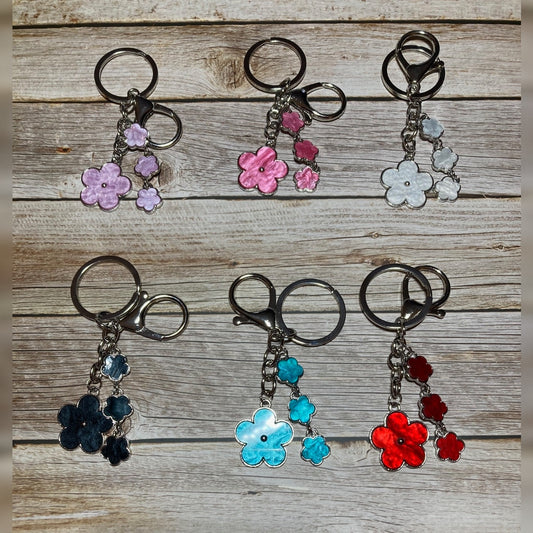 Enamel Flower Dangle Keychain – Silver Hardware