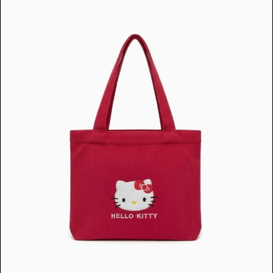 Sanrio Hello Kitty Red Corduroy Mini Tote Bag with Silicone Pouch