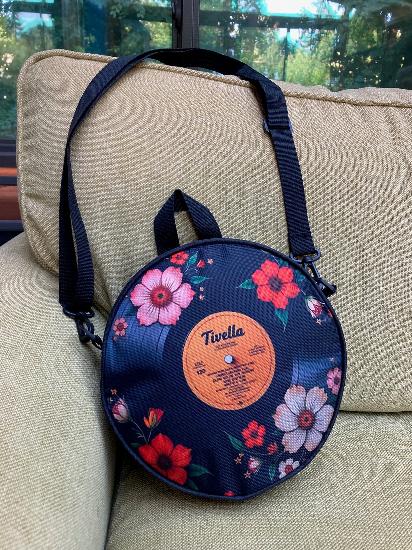 Floral Record Convertible Purse Set with Coin Purse and Rhinestone Headphone Charm