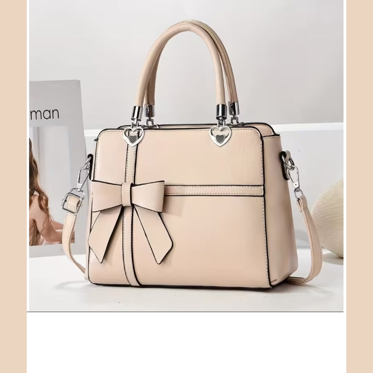 Women’s Bow Satchel Handbag Heart Hardware Top Handle Crossbody Bag Multiple Colors