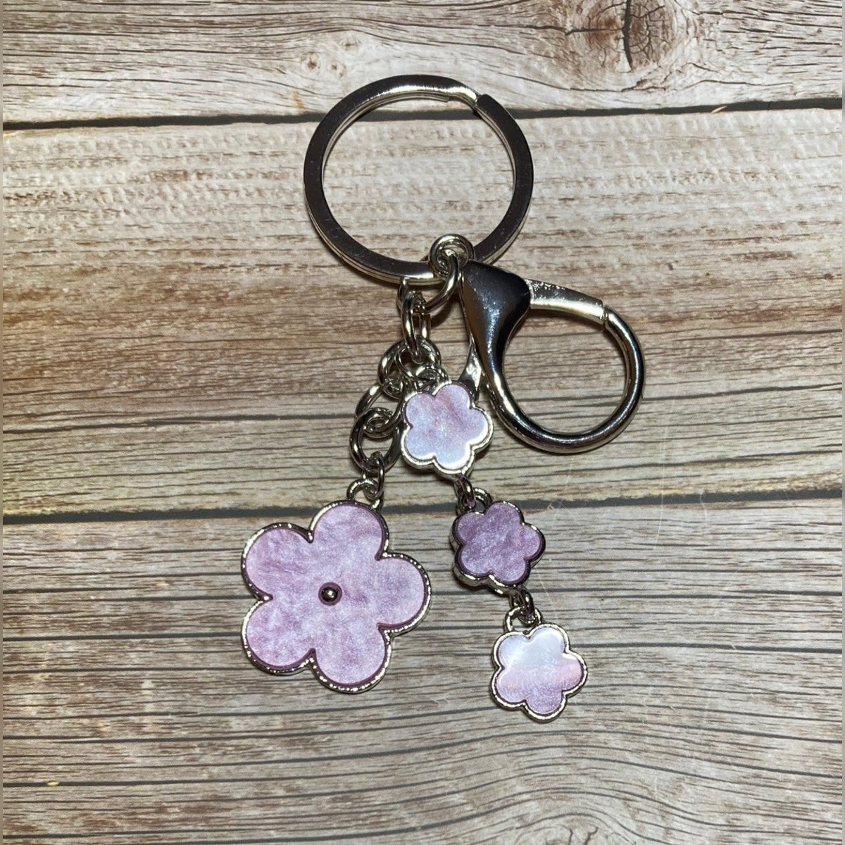 Enamel Flower Dangle Keychain – Silver Hardware
