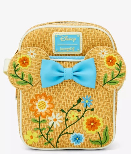 Loungefly Disney Minnie Mouse Raffia Floral Ears Crossbody Bag