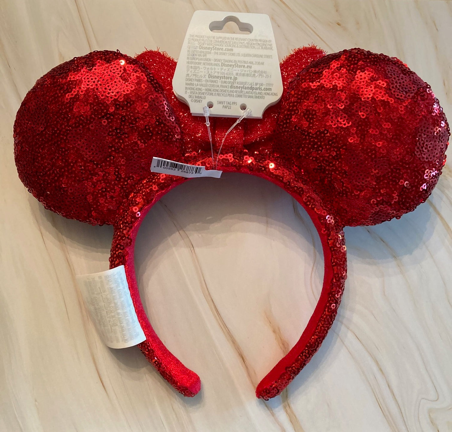Disney Parks 2026 Shimmer Red Sequin Minnie Bow Ear Headband NWT