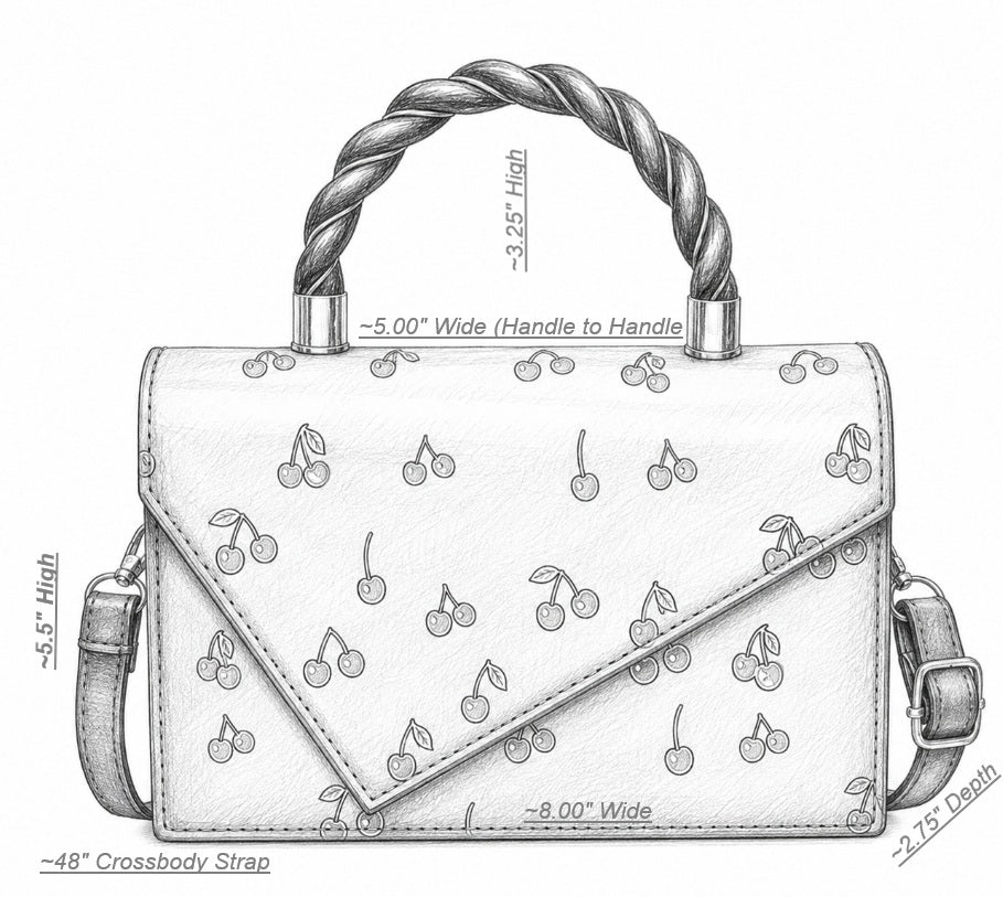 Rockabilly Cherry Print Purse Set Faux Leather Crossbody Bag Multi Piece Bundle