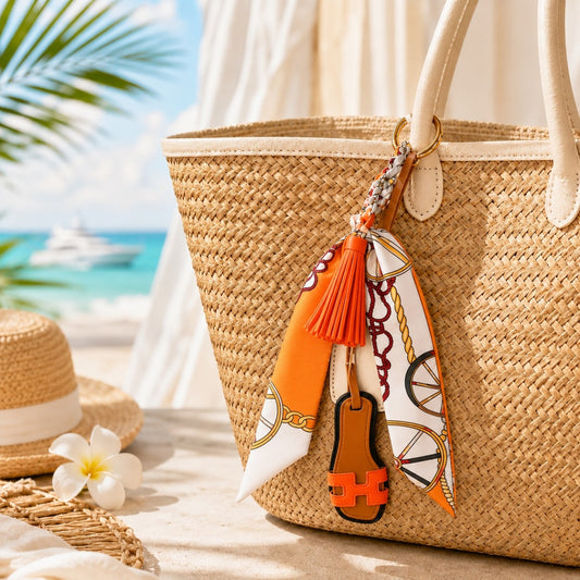 Handmade Orange Resort Sandal & Silky Scarf Luxury Bag Charm