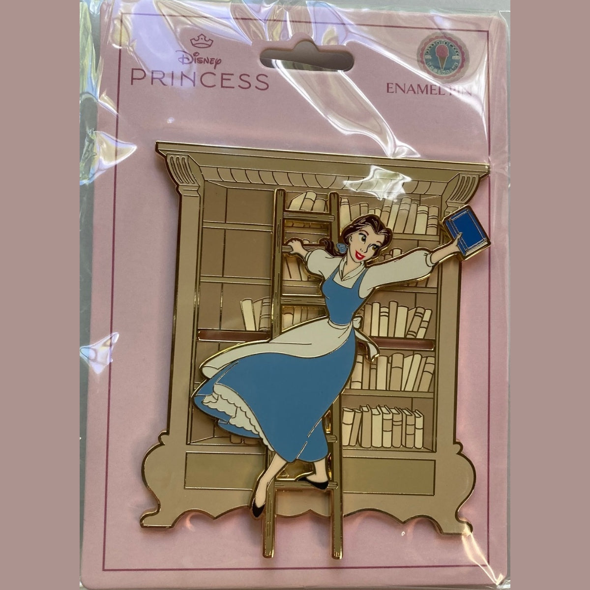 Disney Belle library slider jumbo enamel pin, front view
