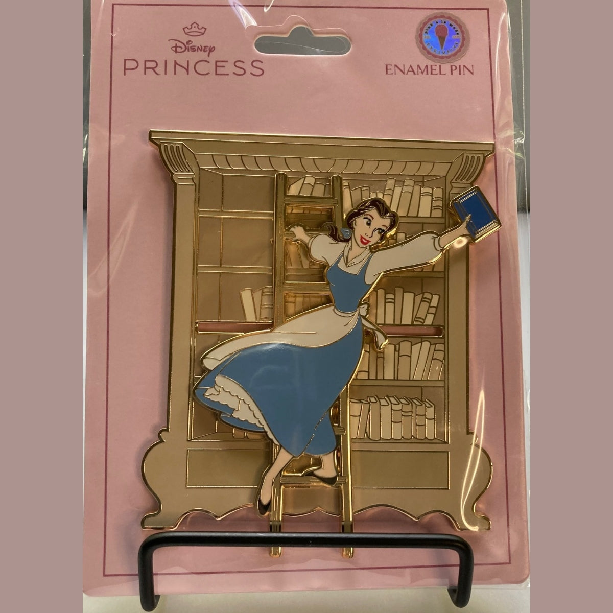Belle Slider Pin on card photographed in a display stand.
