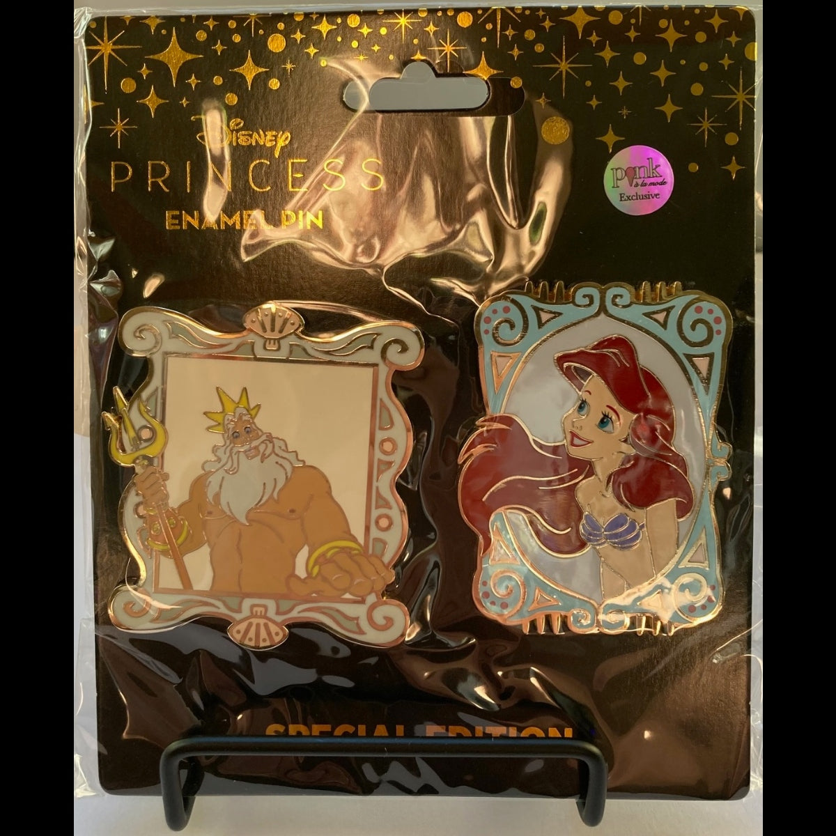 Disney Princess enamel pin special edition set in its original packaging, featuring King Triton and Ariel.