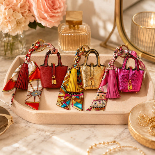 Party Brights Trio Collection Luxury Mini Bag Charms with Silk Scarf & Tassel