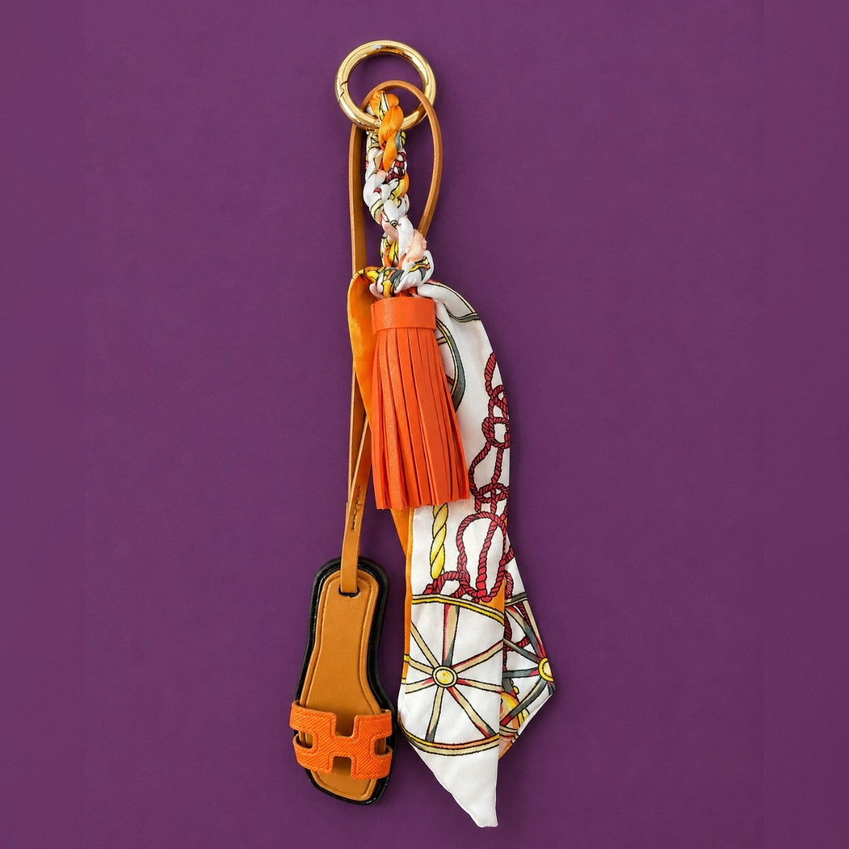 Handmade Orange Resort Sandal & Silky Scarf Luxury Bag Charm