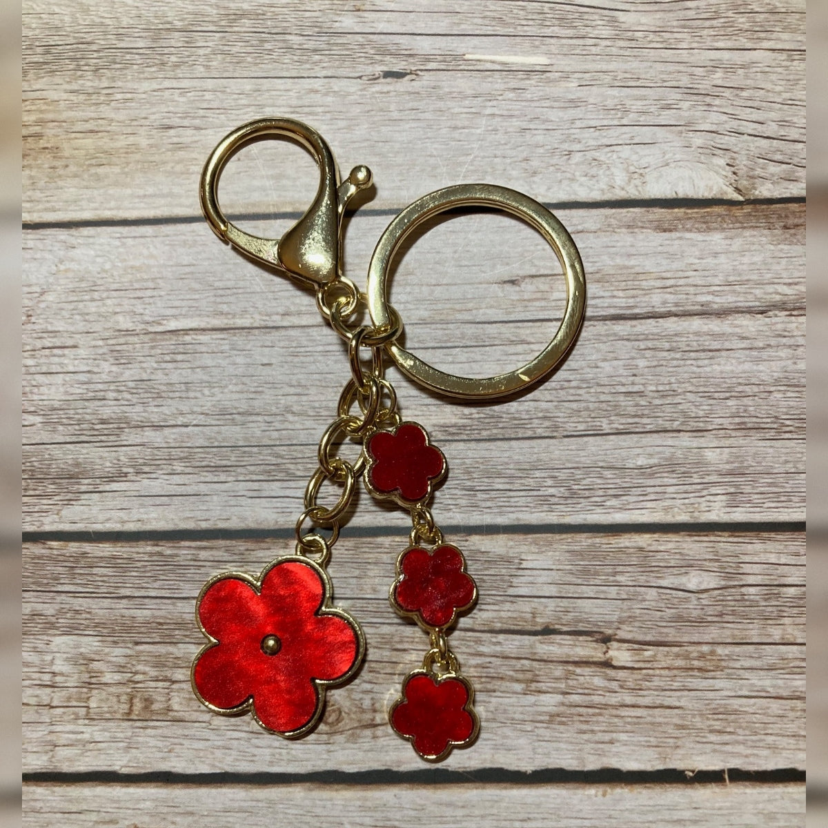 Enamel Flower Dangle Keychain – Gold Hardware