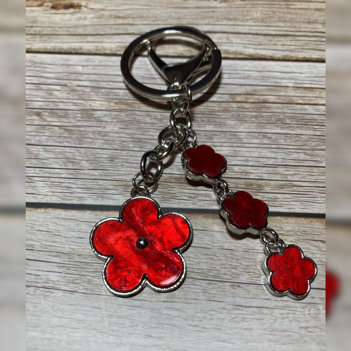 Enamel Flower Dangle Keychain – Silver Hardware
