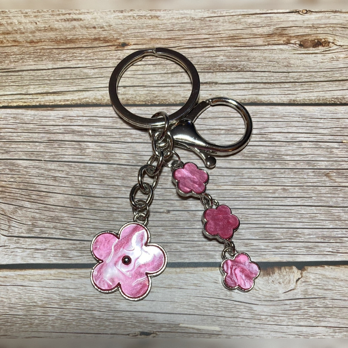 Enamel Flower Dangle Keychain – Silver Hardware