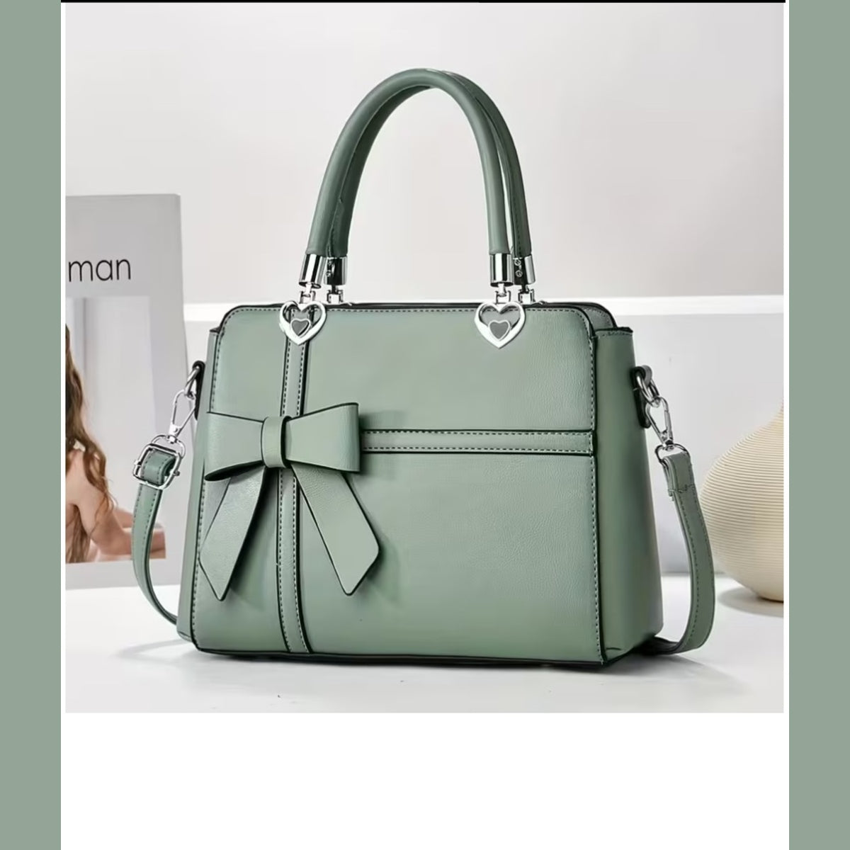 Women’s Bow Satchel Handbag Heart Hardware Top Handle Crossbody Bag Multiple Colors