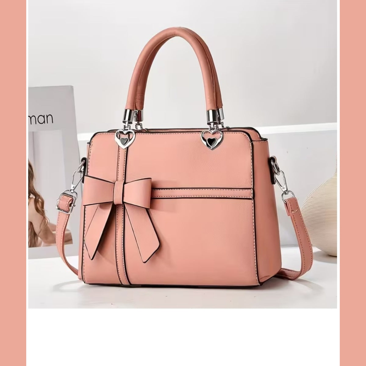 Women’s Bow Satchel Handbag Heart Hardware Top Handle Crossbody Bag Multiple Colors