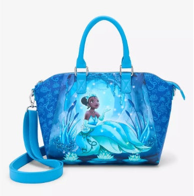 Loungefly Disney Princess and the Frog Tiana Firefly Satchel Crossbody Bag NWT Faux Leather Blue