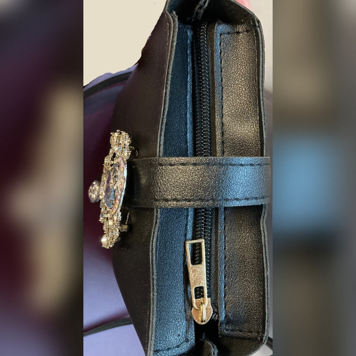 Black Rhinestone Crossbody, Vintage Vibe, Hand Embellished Evening Purse