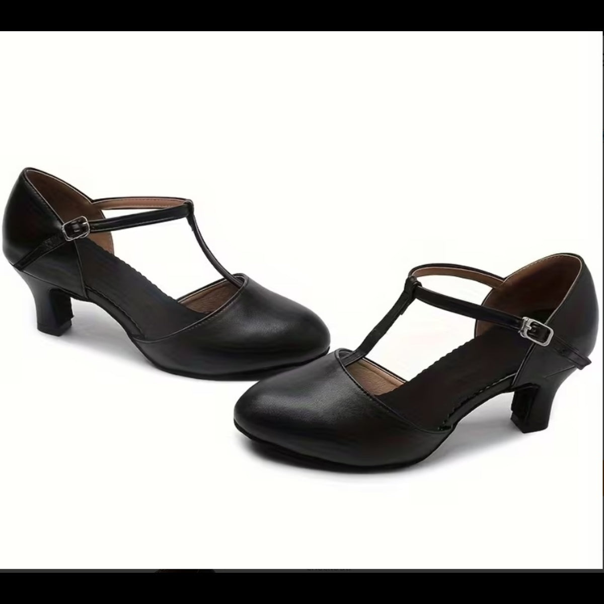 Women’s Latin Ballroom Dance Shoes 8.5 Black T Strap Flexible Sole New