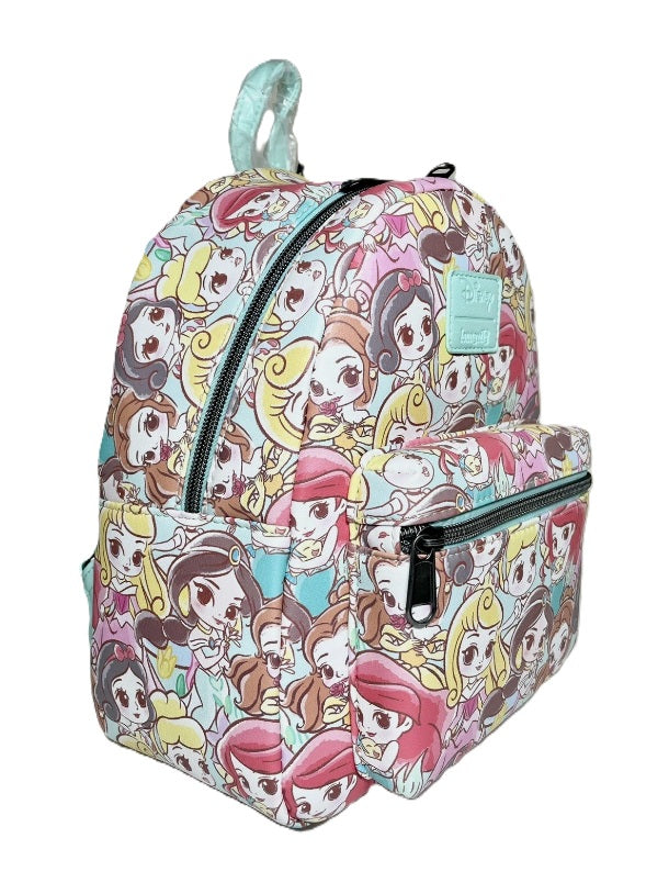 Loungefly Disney Chibi Princess All Over Print Mini Backpack NWT Ariel Cinderella Belle