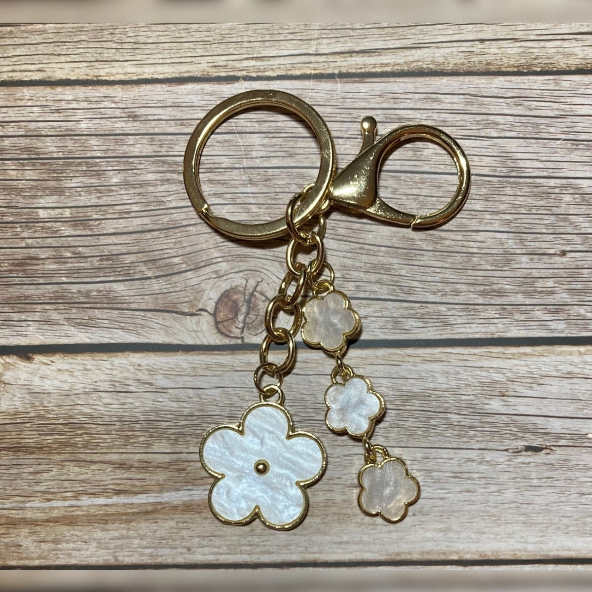 Enamel Flower Dangle Keychain – Gold Hardware